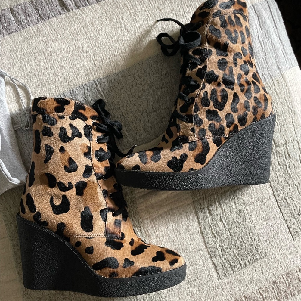 Aquatalia leopard wedge boots